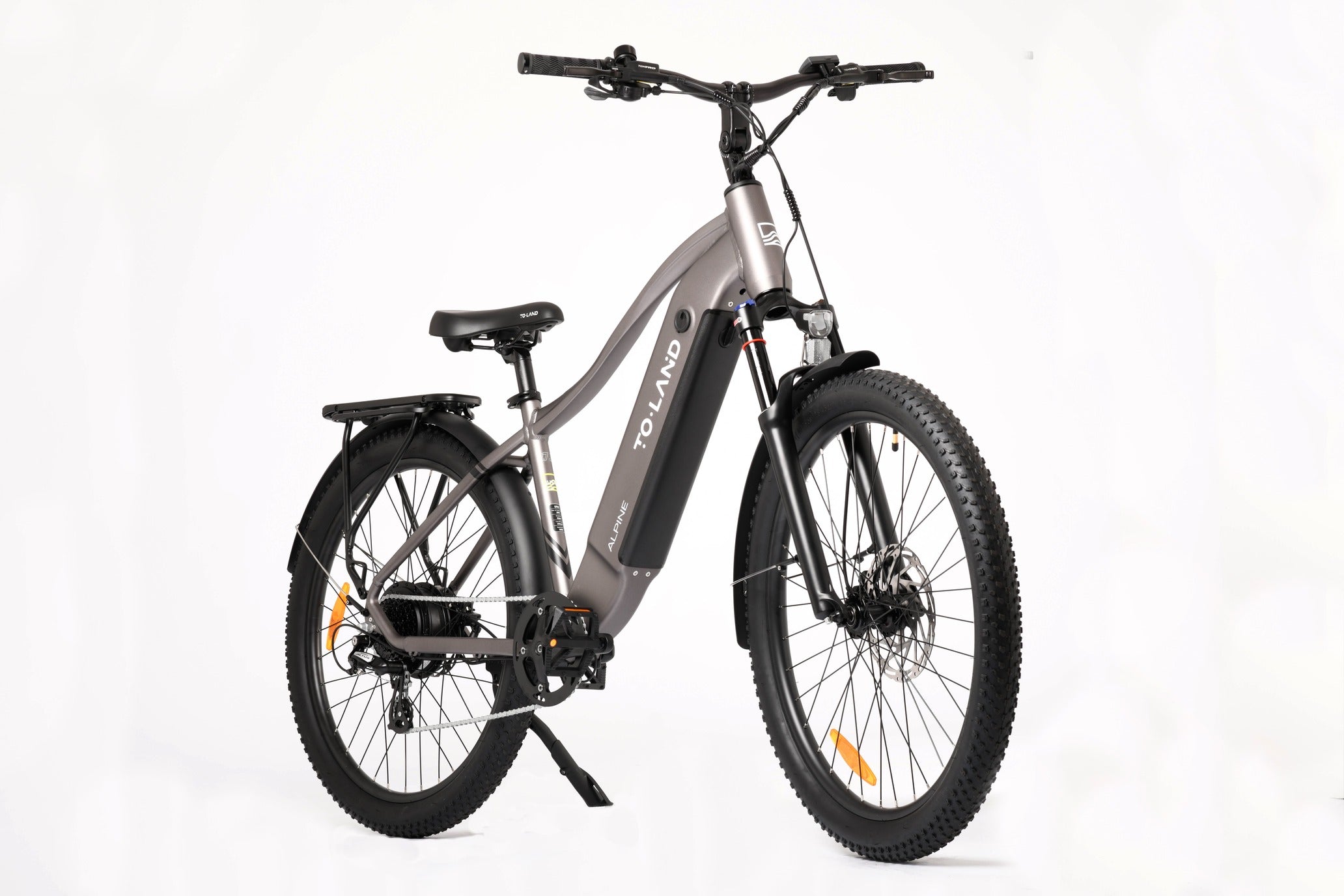 Electric bike with 'TOLAND' branding on a white background