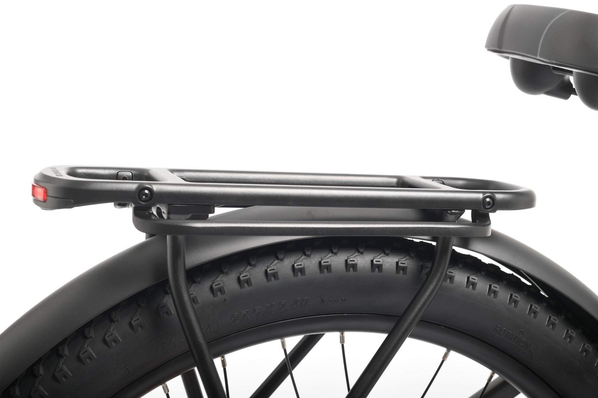 Bicycle fender with tyre and rack on a white background