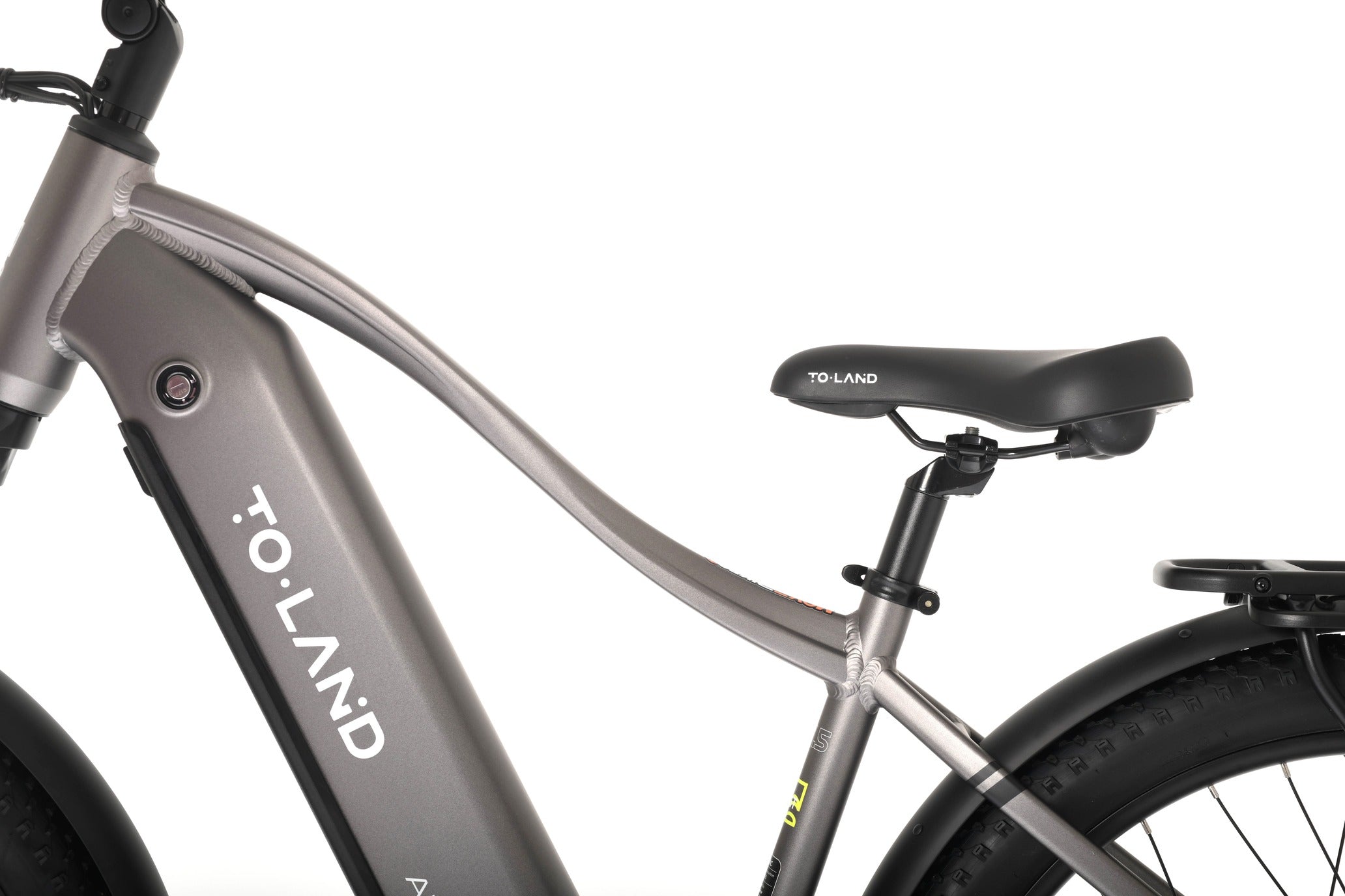 Gray electric bike with 'Toland' branding on a white background