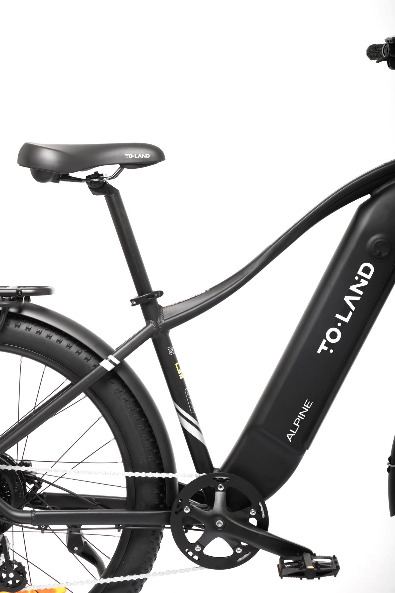 Black electric bike with 'ToLand' branding on a white background