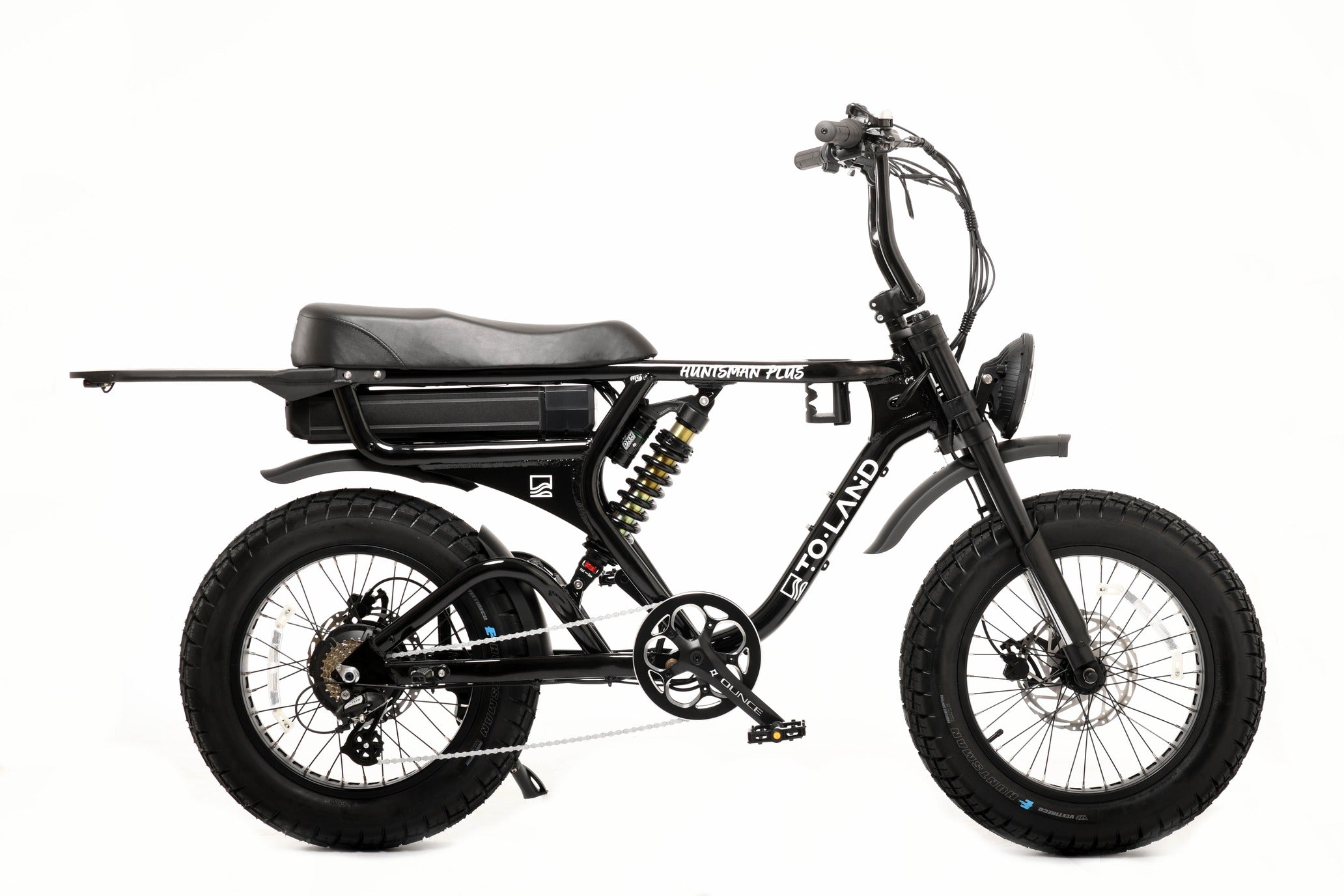 Black electric bike with 'ToLand' branding on a white background
