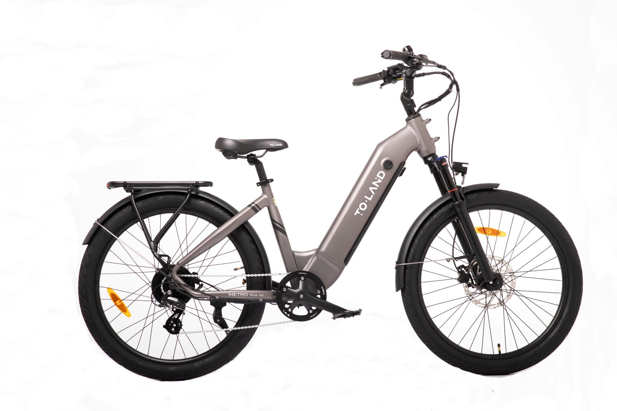 Electric bicycle with 'Toland' branding on a white background