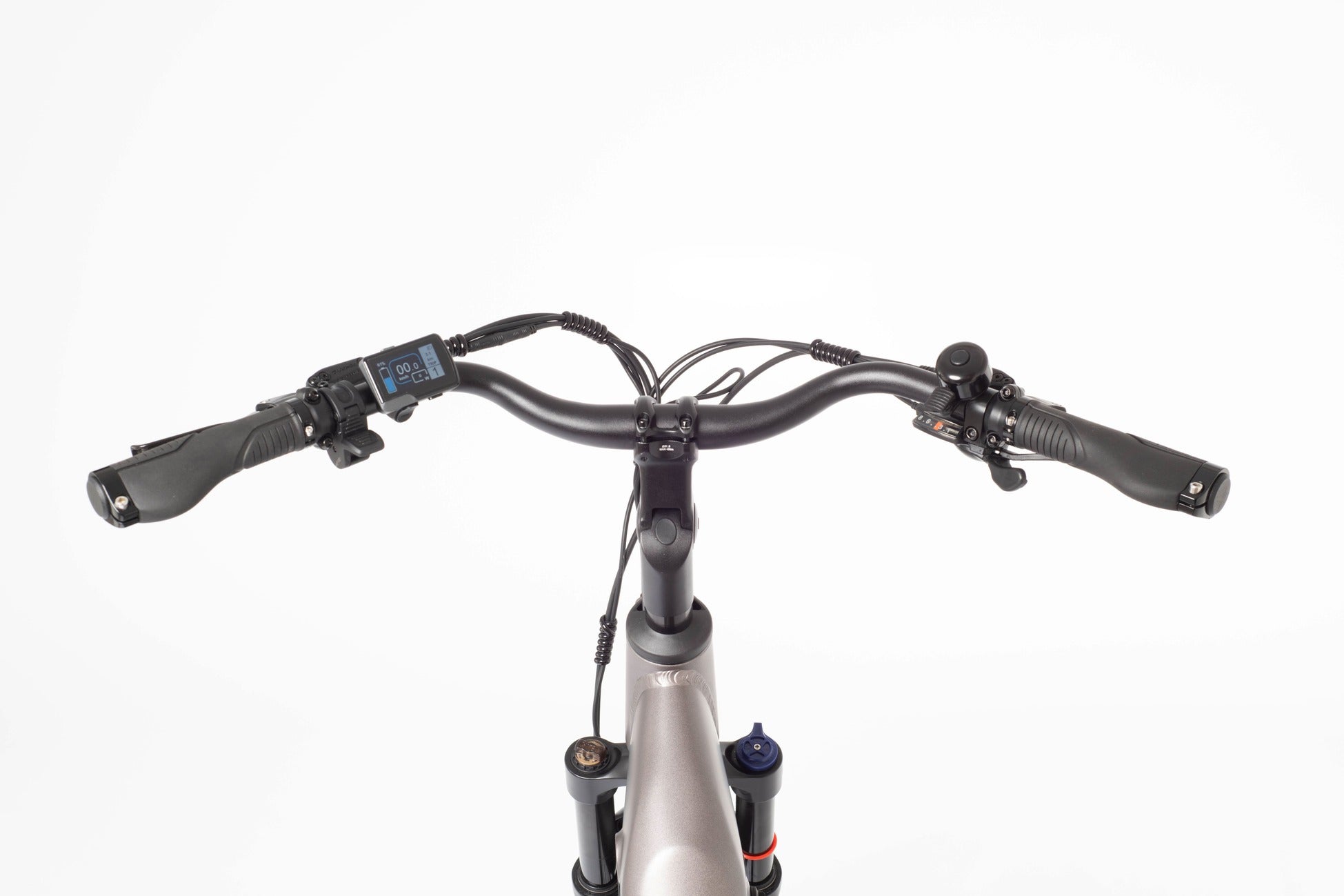 Bicycle handlebar with control levers on a white background