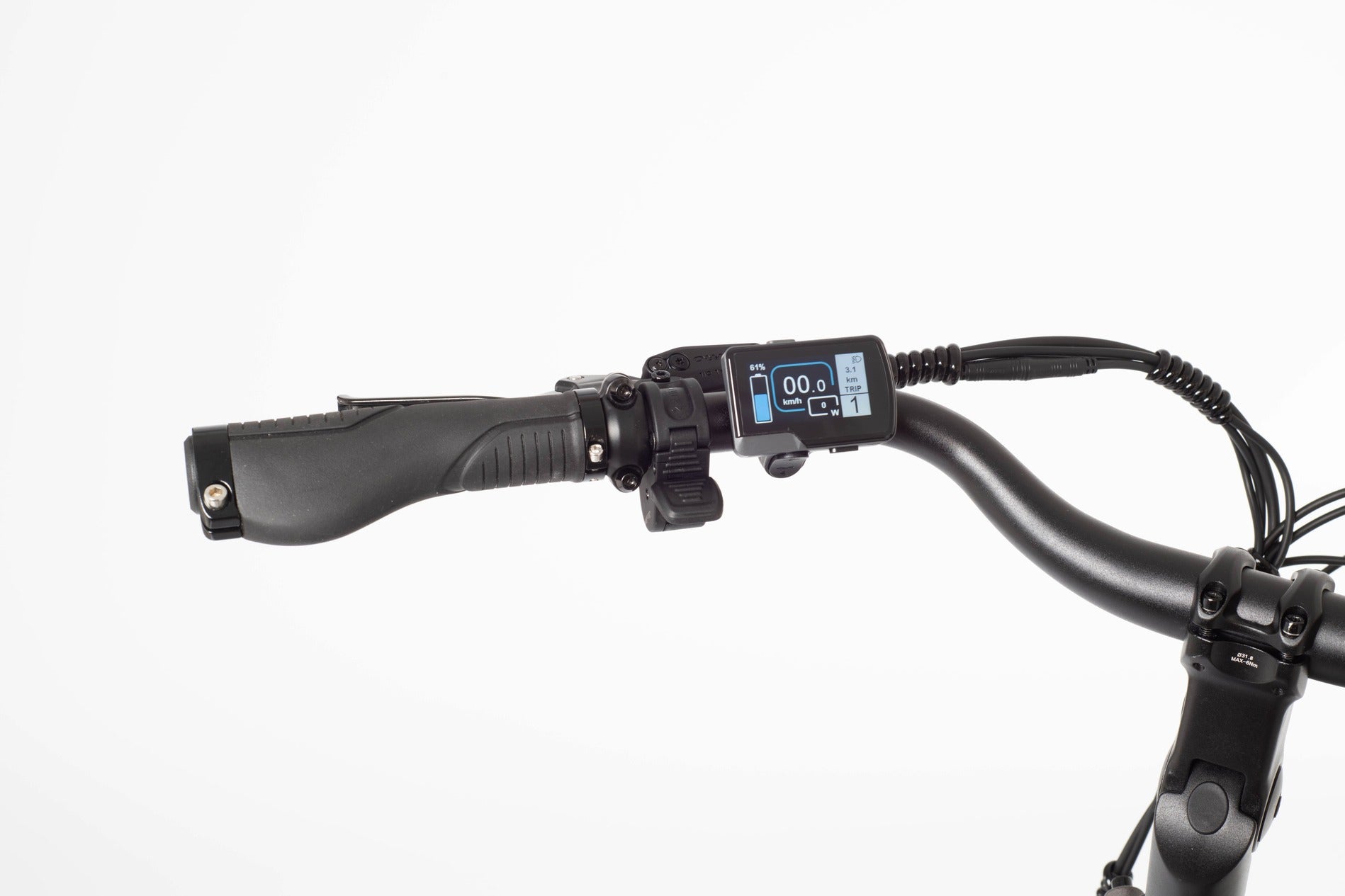 Bicycle handlebar with digital display on a white background