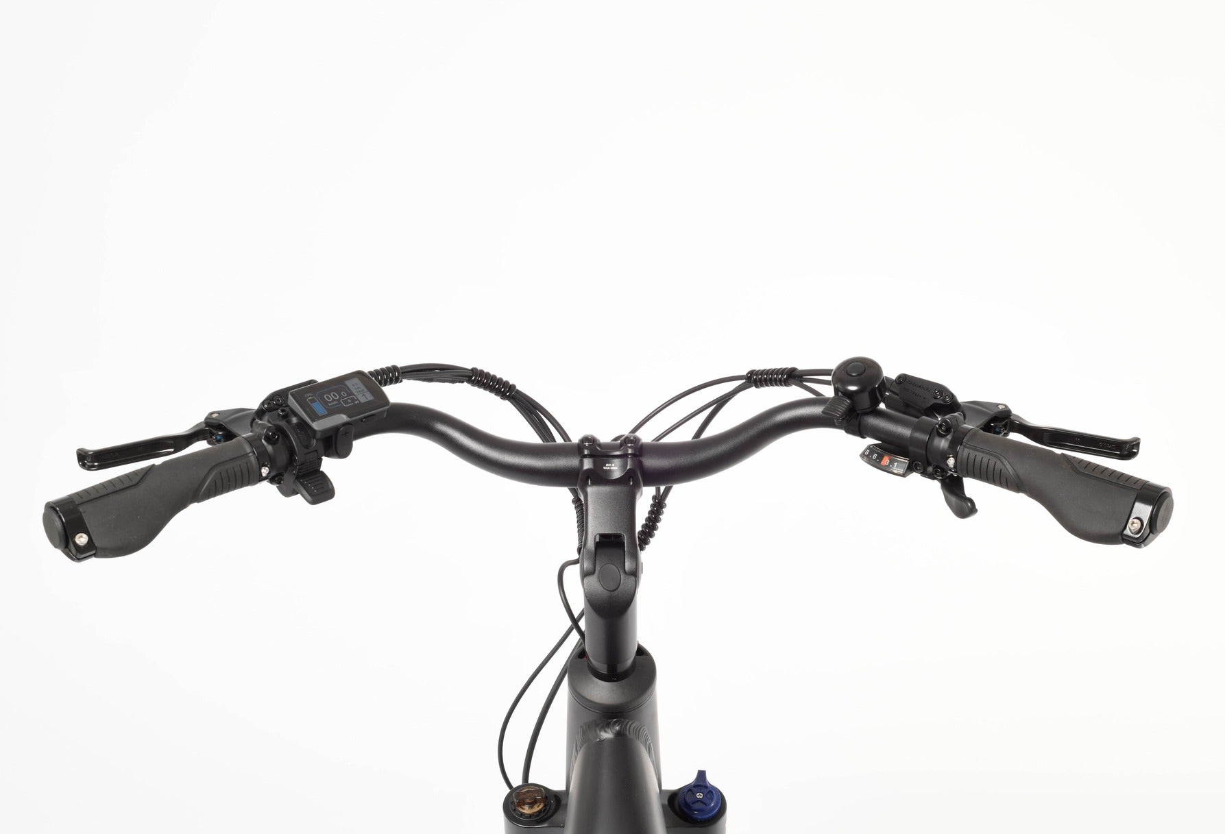 Bicycle handlebars with control levers on a white background
