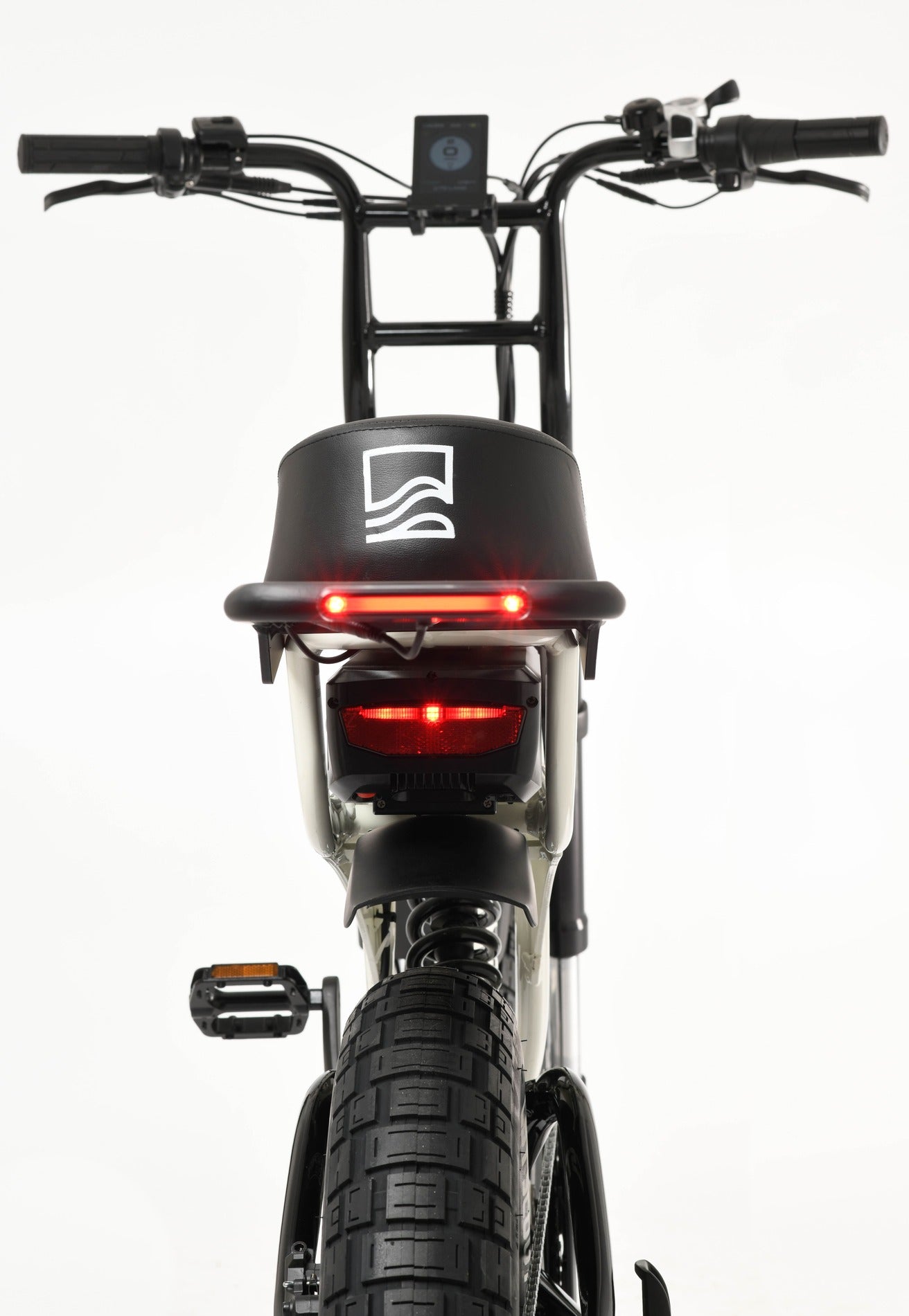 Black electric bike with a visible brand logo on a white background