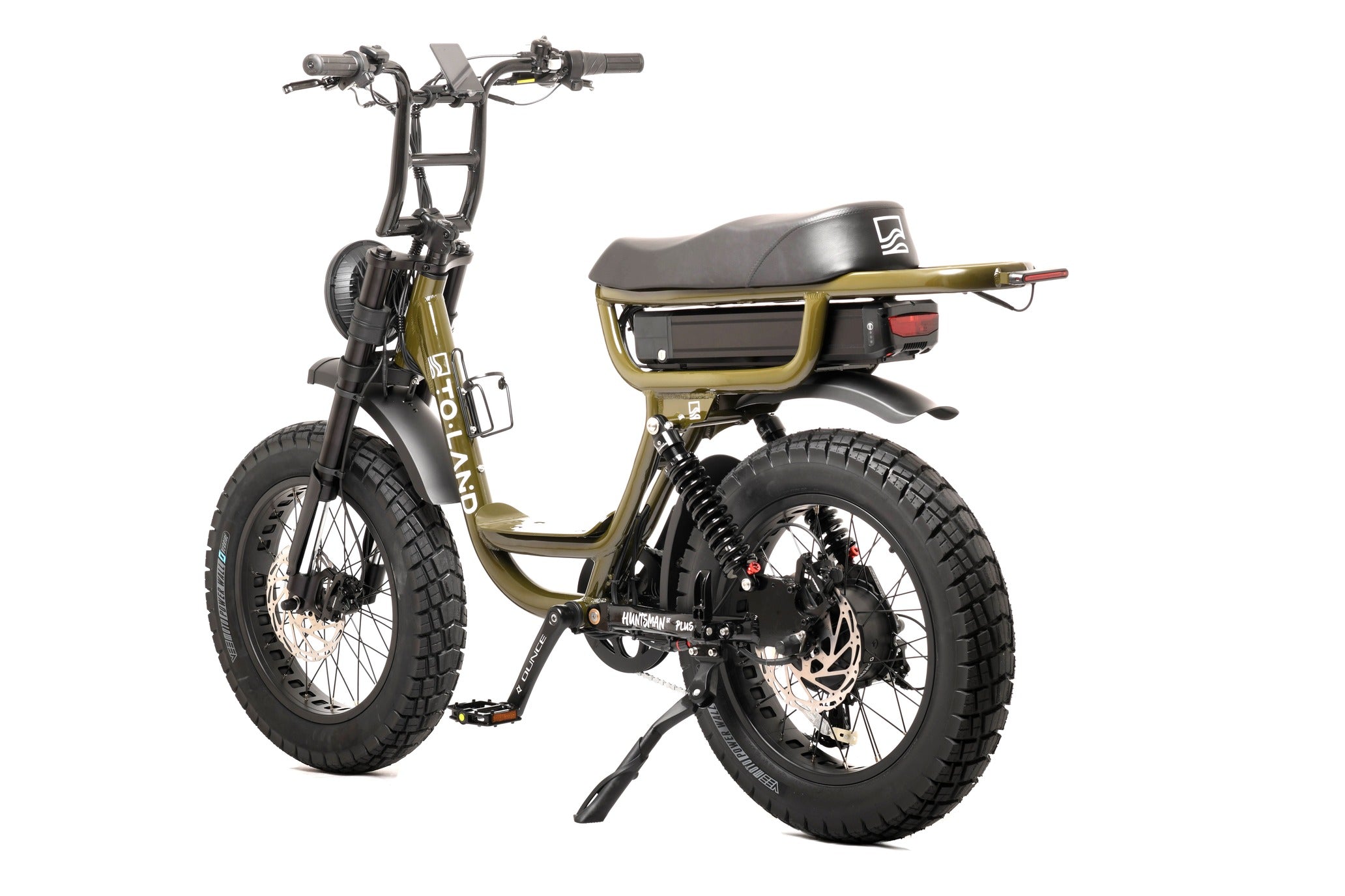 Green electric bike with fat tyre on a white background