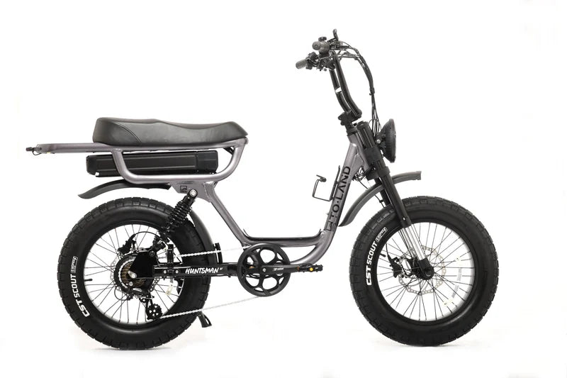 Electric bike with a black seat and visible branding on a white background