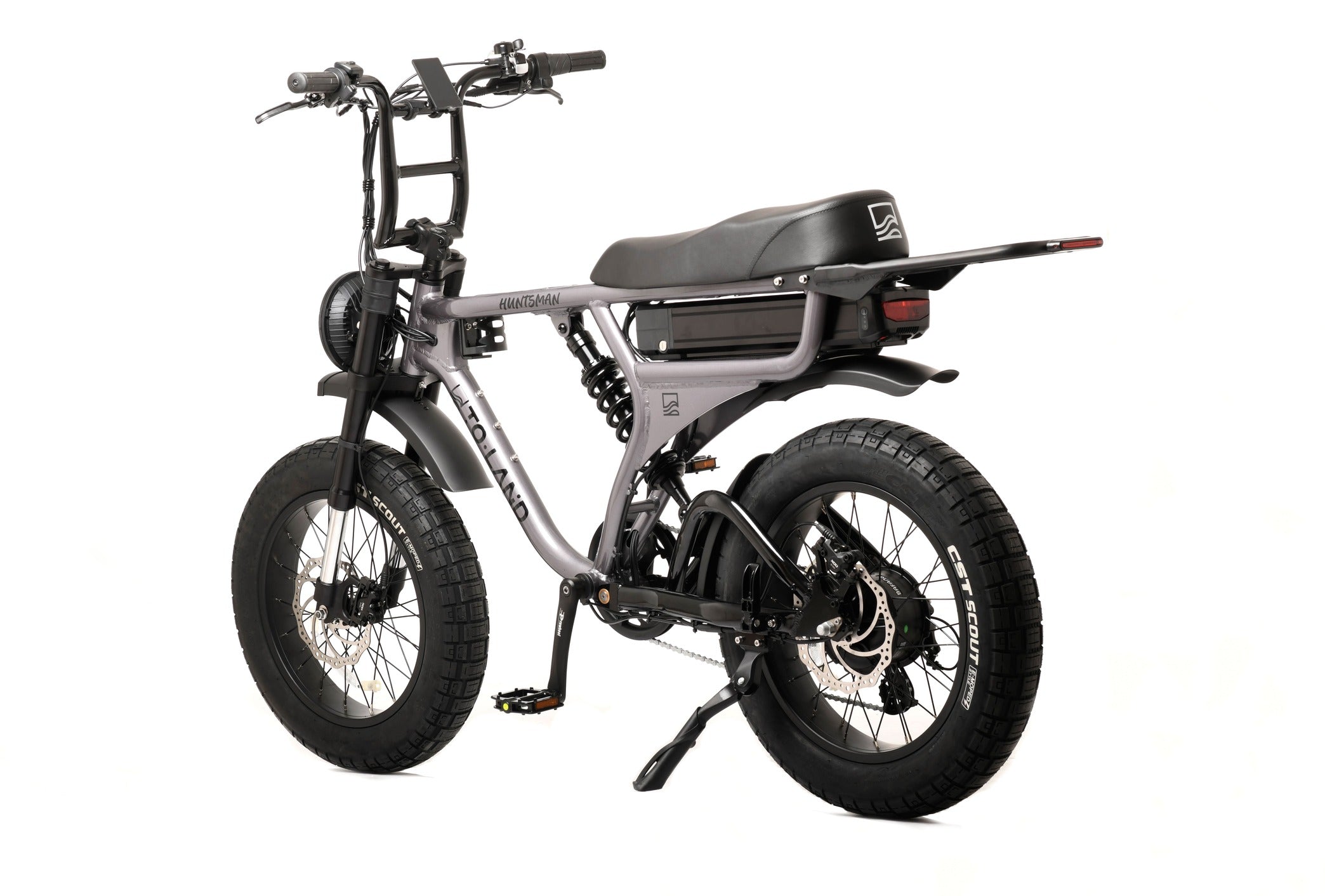 Electric bike with a black seat and visible brand logo on a white background