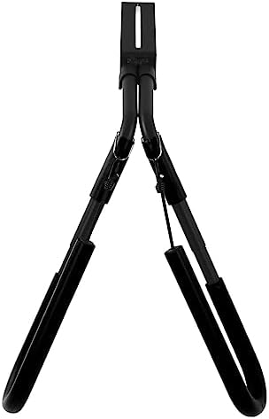 Black metal tool with a unique design on a white background